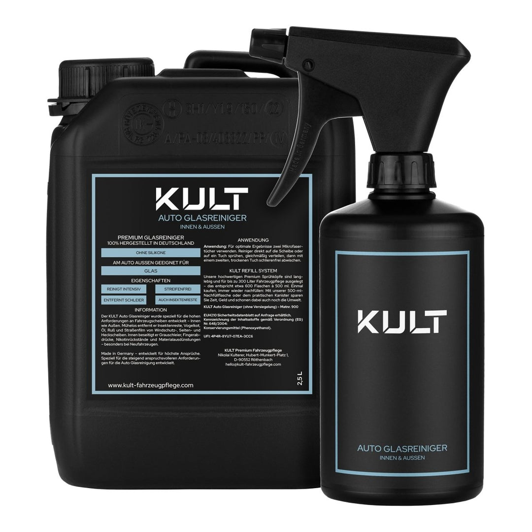 Auto Glasreiniger Flasche + Kanister Set - Kult Premium Fahrzeugpflege
