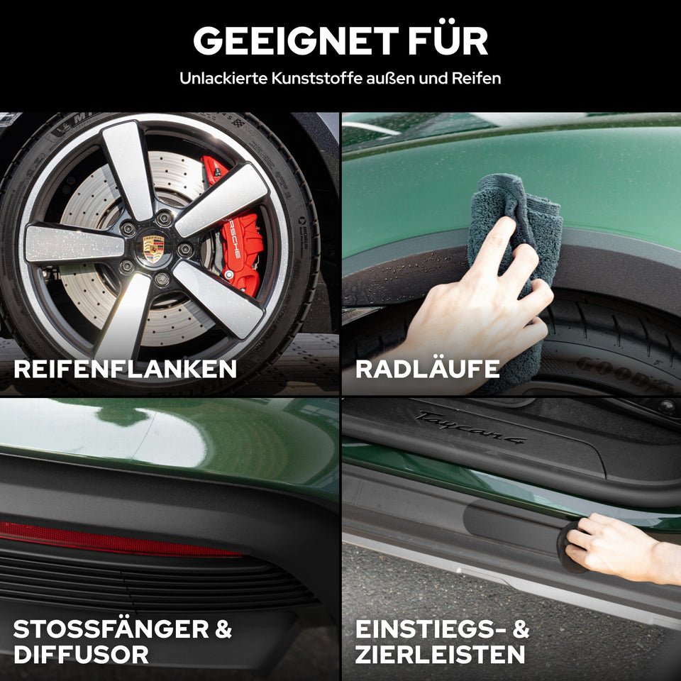 KULT Kunststoff & Reifen Pflege für Reifenflanken, Radläufe, Stoßfänger, Diffusor, Einstiegs- und Zierleisten