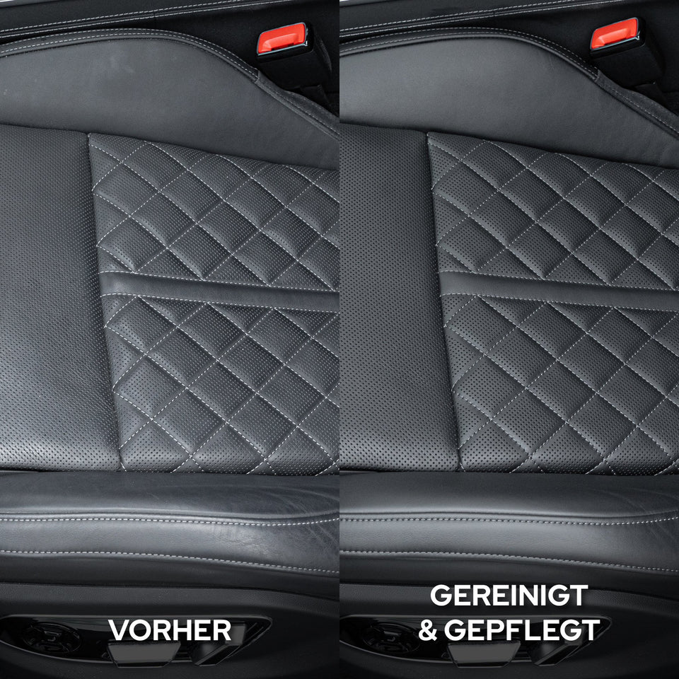 Sitzfläche vorher sowie gereinigt und gepflegt