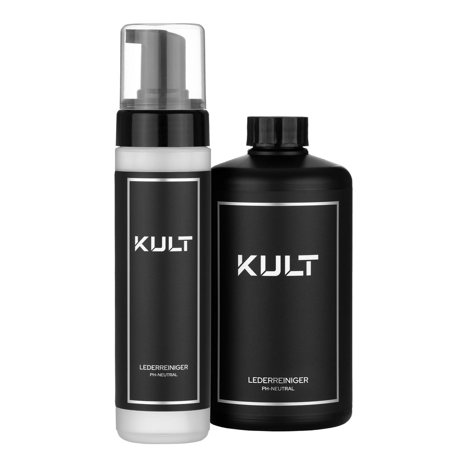KULT Lederreiniger als 200-ml-Schaumflasche und als 500-ml-Nachfüllpack