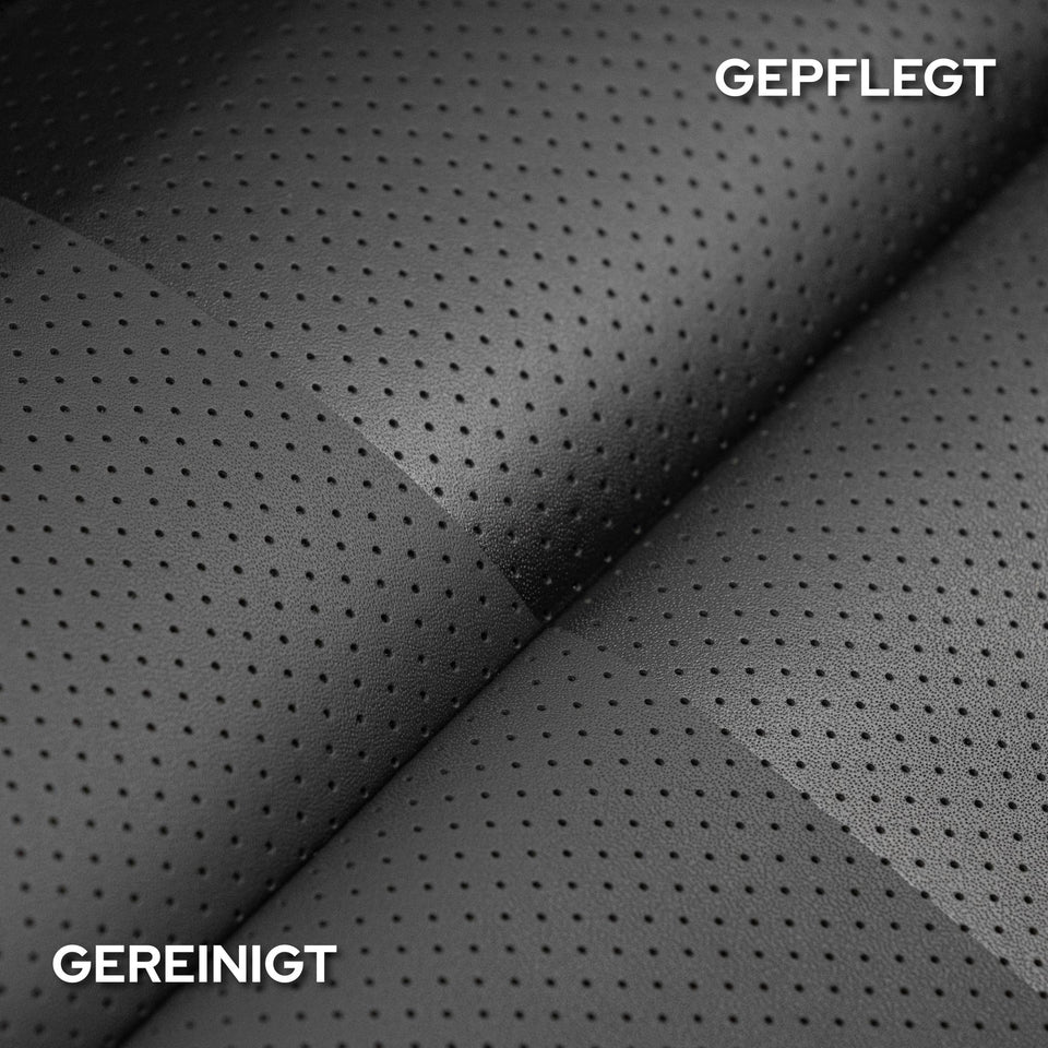 Perforiertes schwarzes Leder: gereinigt und gepflegt im Vergleich