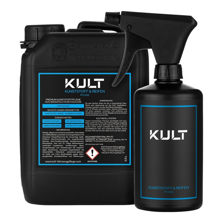 Kunststoff & Reifen Pflege Matt Flasche + Kanister Set - Kult Premium Fahrzeugpflege
