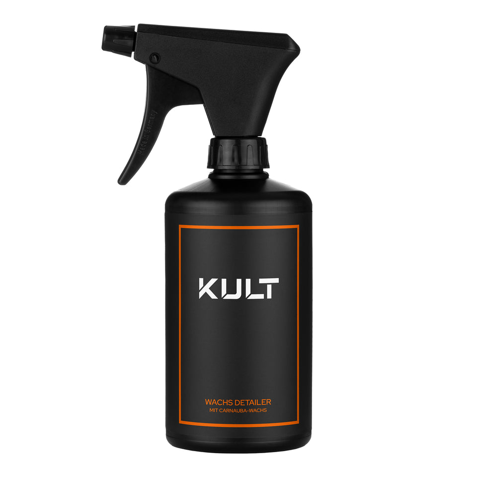KULT Wachs Detailer, schwarze 500-ml-Sprühflasche mit Premium Sprühkopf und orangefarbenem Etikett