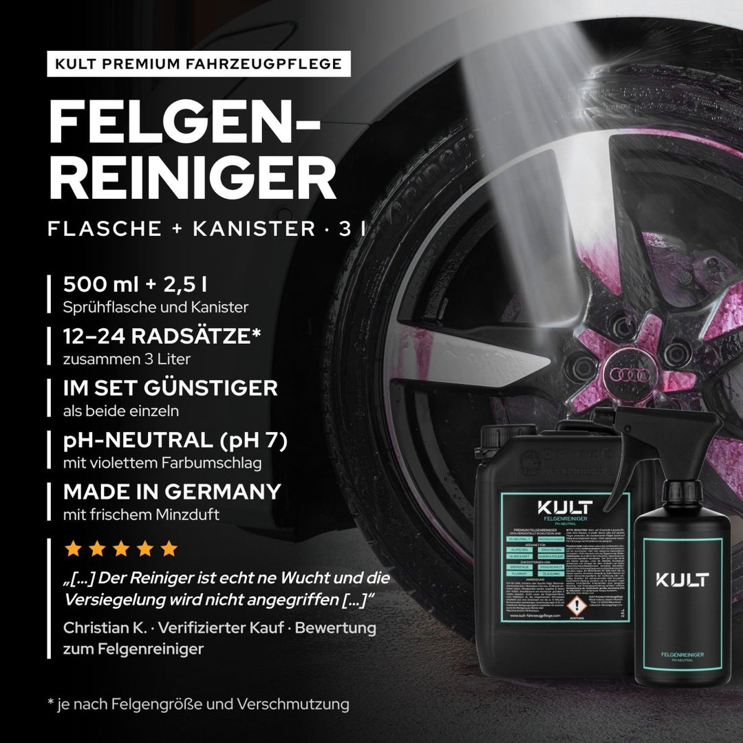 Felgenreiniger pH-neutral Flasche + Kanister Set - Kult Premium Fahrzeugpflege