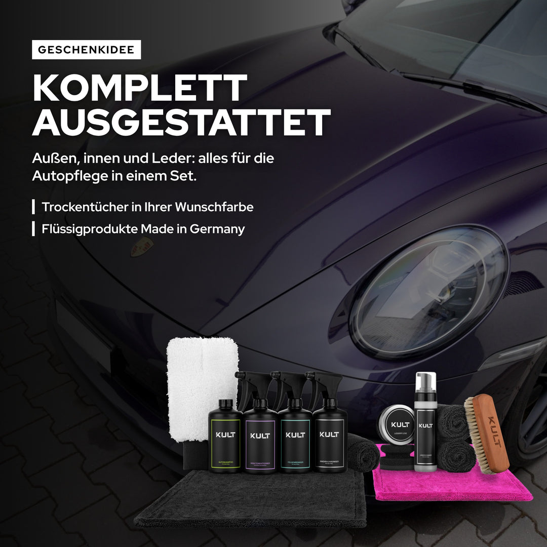 KULT All Inclusive Autopflegeset als Geschenk: komplette Ausstattung für außen, innen und Leder