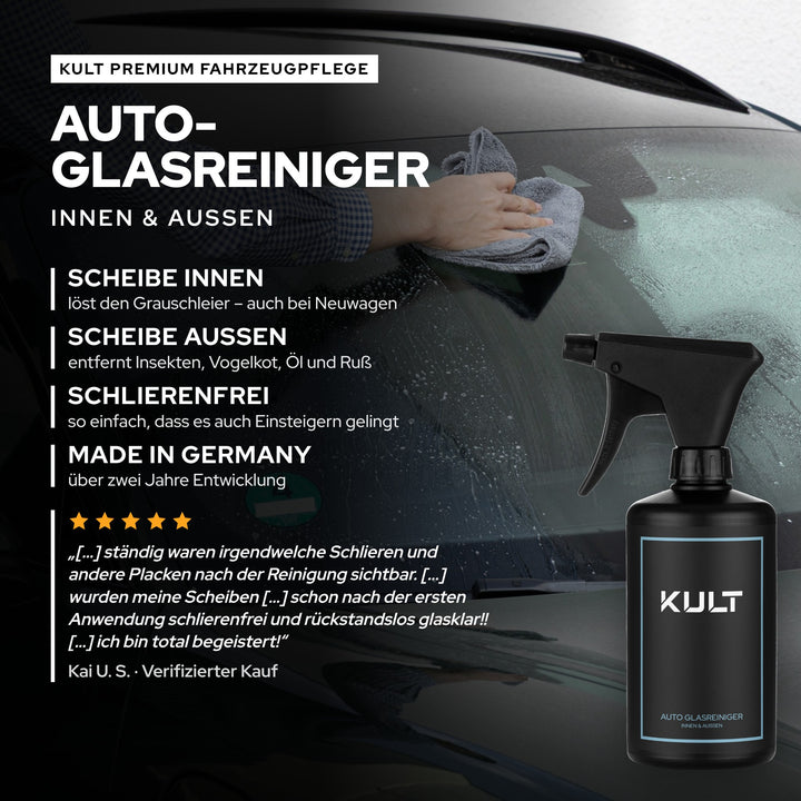KULT Auto Glasreiniger: innen gegen Grauschleier, außen gegen Insekten, schlierenfrei, Made in Germany