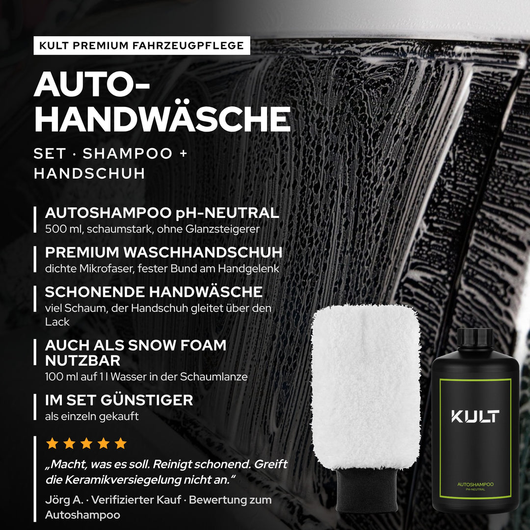 KULT Auto Handwäsche Set mit Autoshampoo pH-neutral und Premium Waschhandschuh, im Set günstiger als einzeln