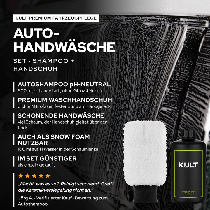KULT Auto Handwäsche Set mit Autoshampoo pH-neutral und Premium Waschhandschuh, im Set günstiger als einzeln