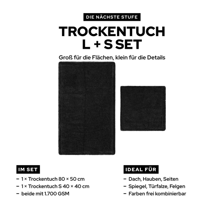 KULT Premium Auto Trockentuch L + S Set: ein großes und ein kleines Trockentuch mit 1.700 GSM