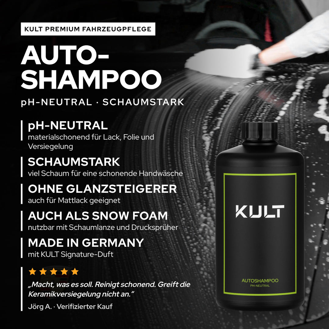 KULT Autoshampoo pH-neutral 500 ml: schaumstark, ohne Glanzsteigerer, als Snow Foam nutzbar, Made in Germany, 5-Sterne-Bewertung