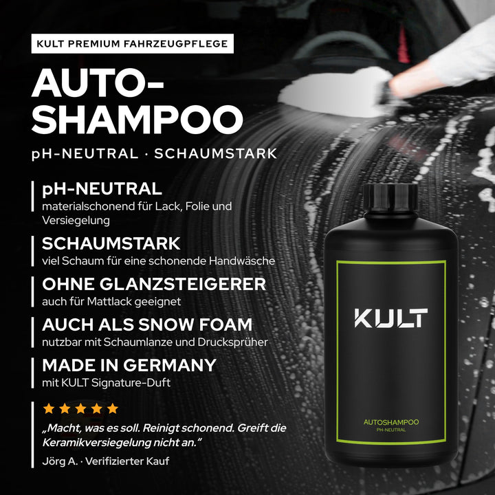 KULT Autoshampoo pH-neutral 500 ml: schaumstark, ohne Glanzsteigerer, als Snow Foam nutzbar, Made in Germany, 5-Sterne-Bewertung