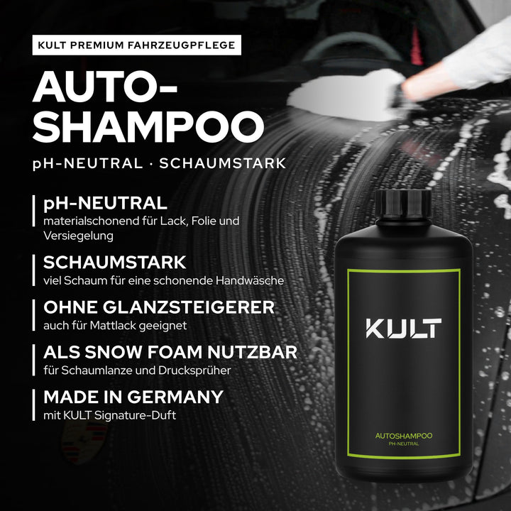 KULT Autoshampoo pH-neutral 500 ml: schaumstark, ohne Glanzsteigerer, als Snow Foam nutzbar, Made in Germany