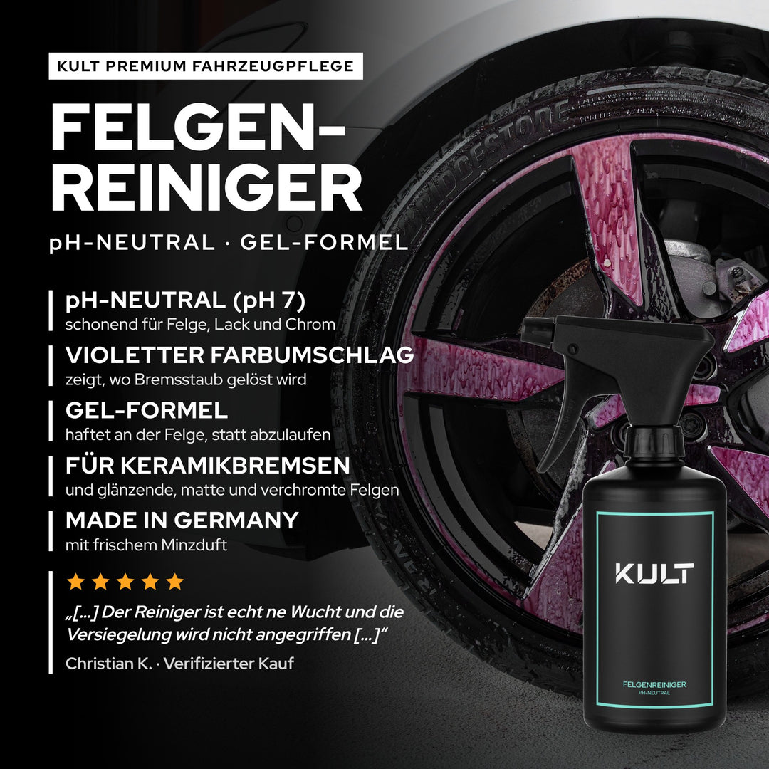 KULT Felgenreiniger pH-neutral: Gel-Formel mit violettem Farbumschlag, für Keramikbremsen, Made in Germany