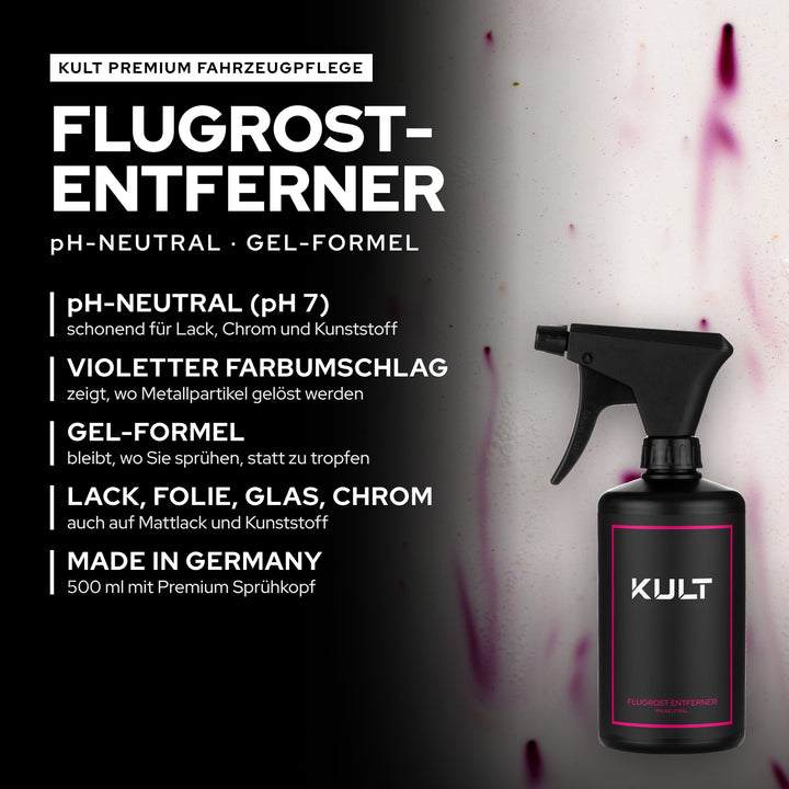 KULT Flugrost Entferner pH-neutral: Gel-Formel mit violettem Farbumschlag für Lack, Folie, Glas und Chrom