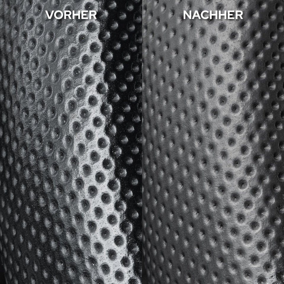 Perforiertes Lenkradleder in der Nahaufnahme vorher und nachher