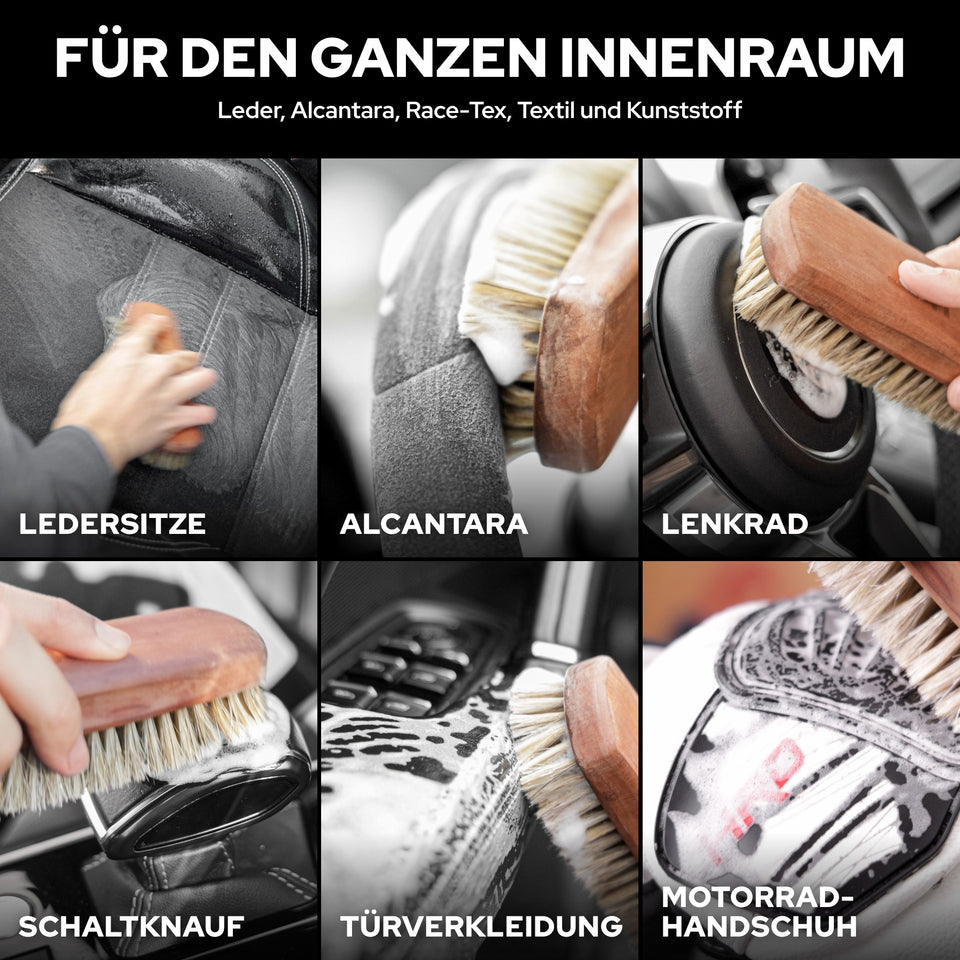 KULT Innenreinigungsbürste für Ledersitze, Alcantara, Lenkrad, Schaltknauf, Türverkleidung und Motorrad-Handschuh