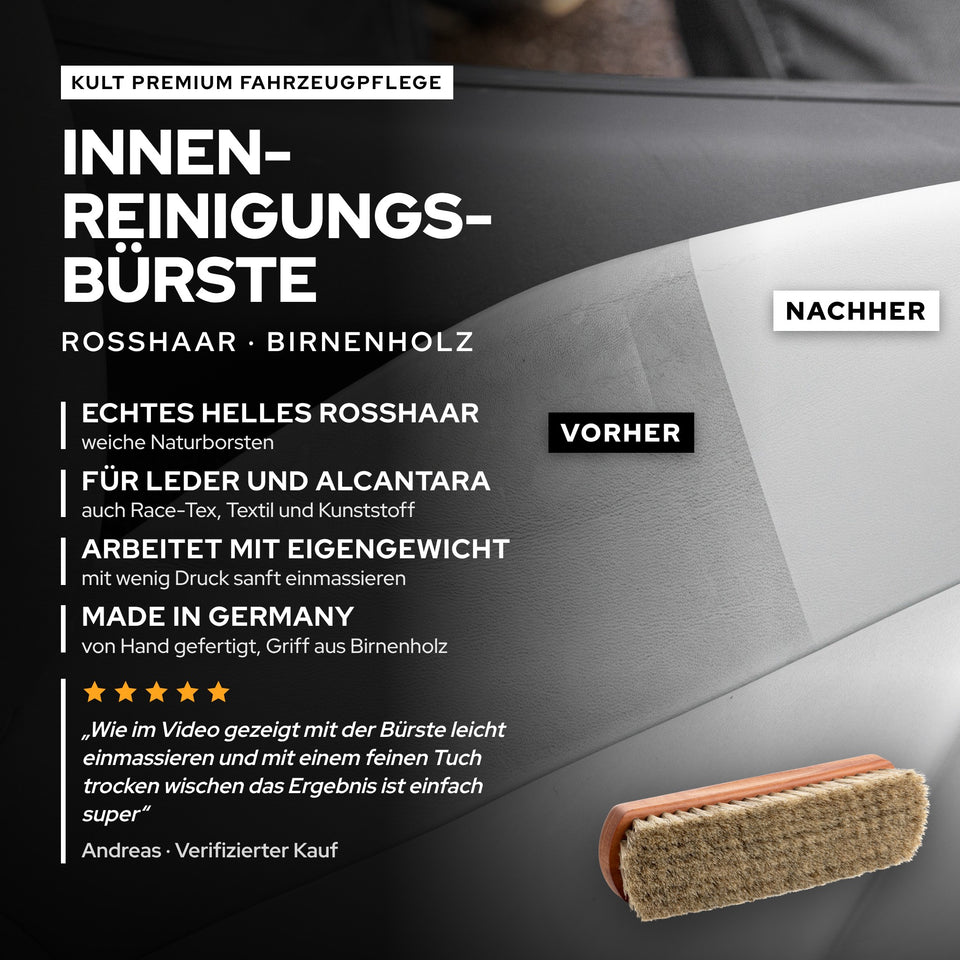KULT Innenreinigungsbürste aus hellem Rosshaar und Birnenholz