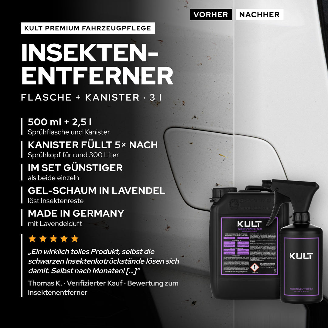 KULT Insektenentferner Set aus 500-ml-Sprühflasche und 2,5-l-Kanister: Gel-Schaum in Lavendel, im Set günstiger