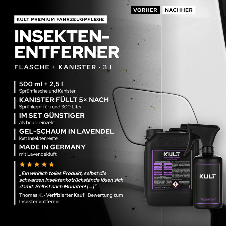 KULT Insektenentferner Set aus 500-ml-Sprühflasche und 2,5-l-Kanister: Gel-Schaum in Lavendel, im Set günstiger
