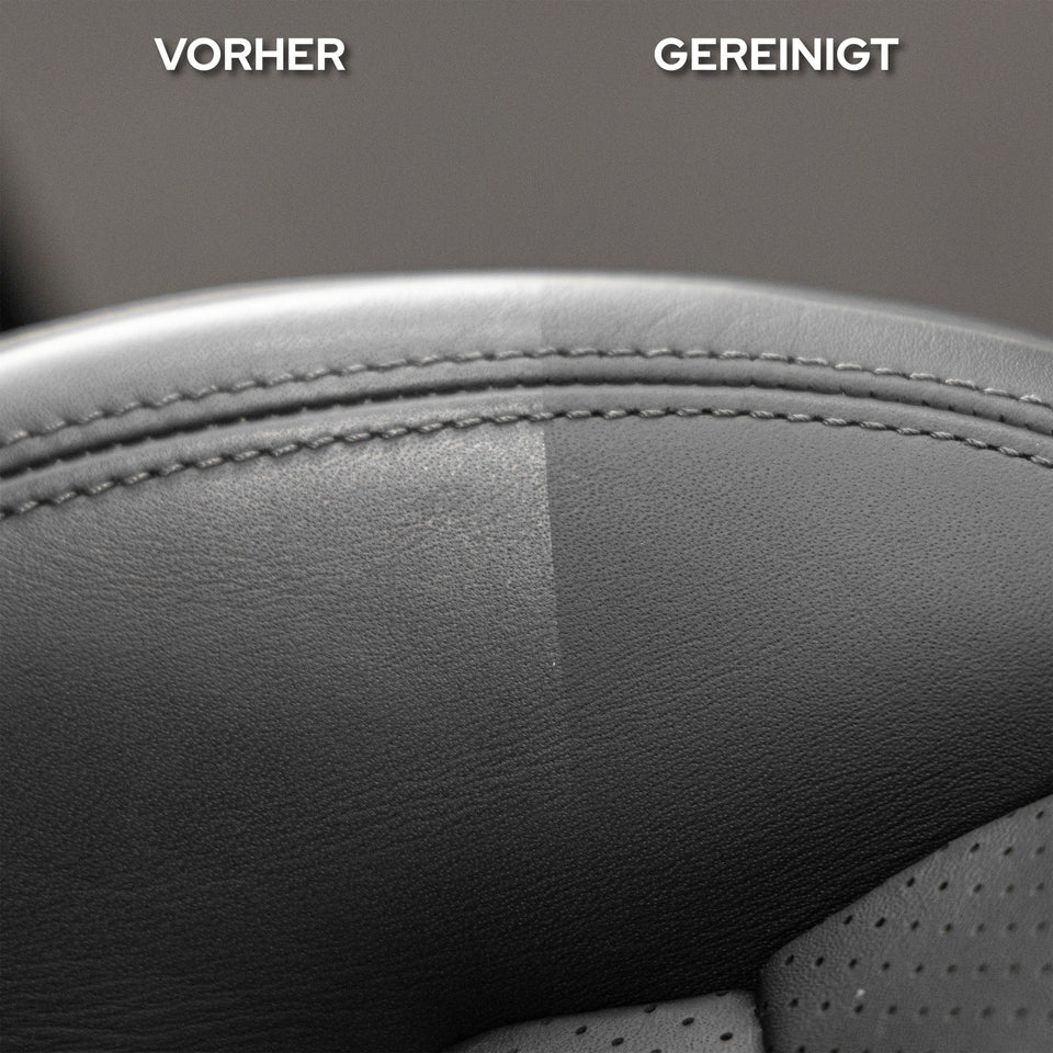 Sitzwange mit Trennkante: vorher und gereinigt