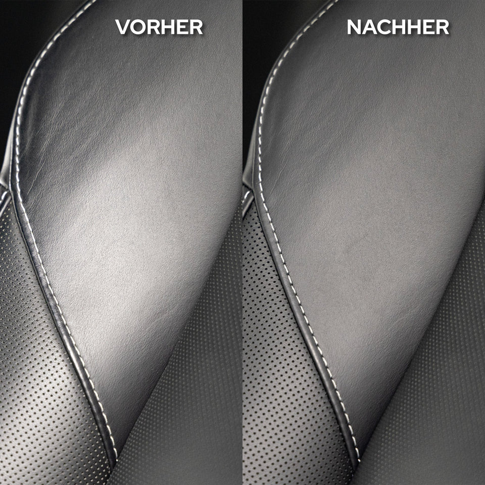 Schwarze Ledersitzwange vorher und nachher