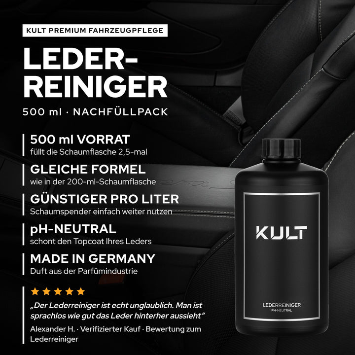 KULT Lederreiniger 500 ml Nachfüllpack: füllt die 200-ml-Schaumflasche 2,5-mal, pH-neutral, Made in Germany