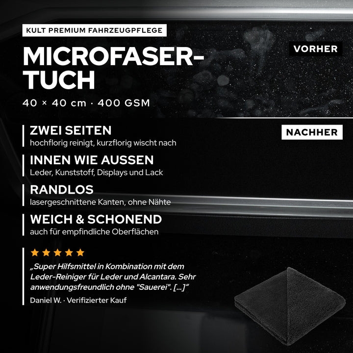 KULT Premium Microfasertuch 40 × 40 cm mit 400 GSM für innen und außen, mit echter Kundenbewertung