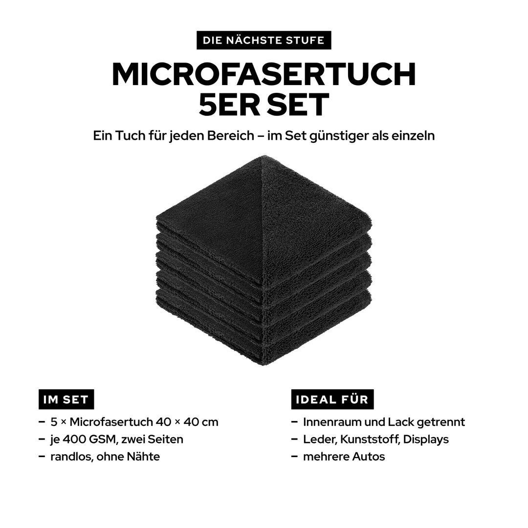 KULT Premium Microfasertuch 5er Set: fünf Microfasertücher 40 × 40 cm mit 400 GSM