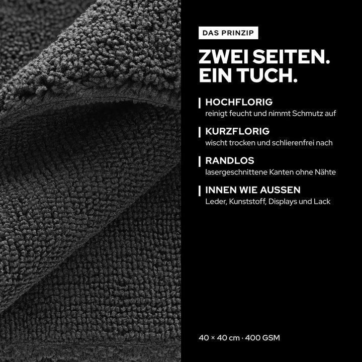 Nahaufnahme des KULT Microfasertuchs mit hochfloriger und kurzfloriger Seite