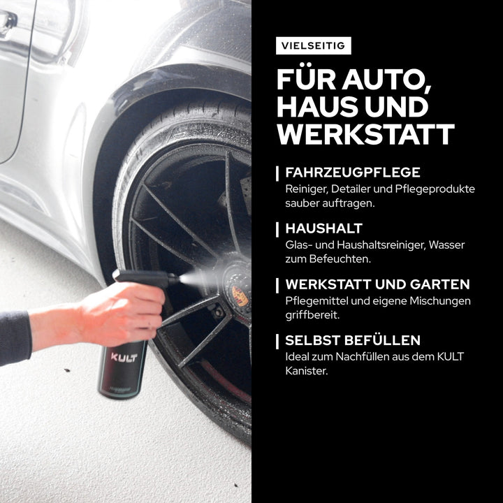 KULT Sprühflasche 500 ml vielseitig einsetzbar: Fahrzeugpflege, Haushalt, Werkstatt und Garten, selbst befüllbar