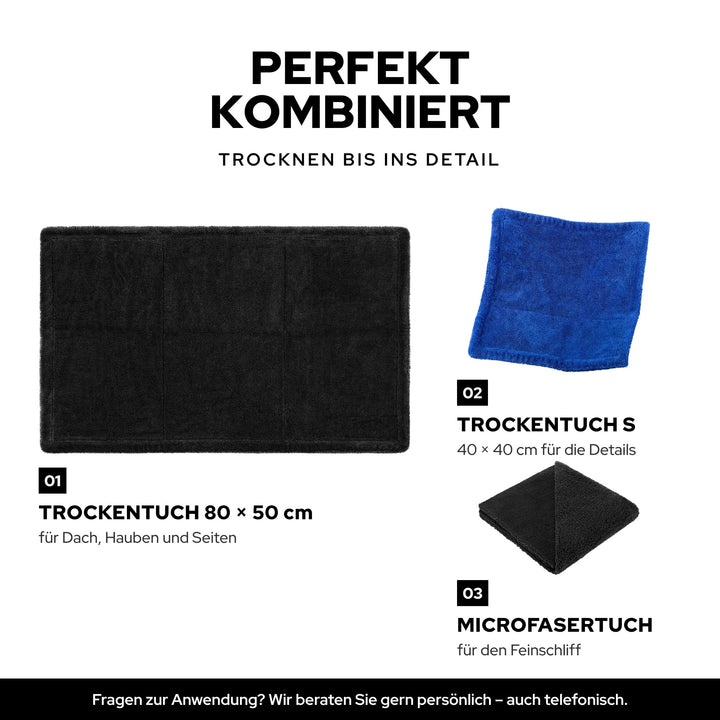 KULT Trockentuch S kombiniert mit dem Trockentuch 80 × 50 cm und dem Premium Microfasertuch