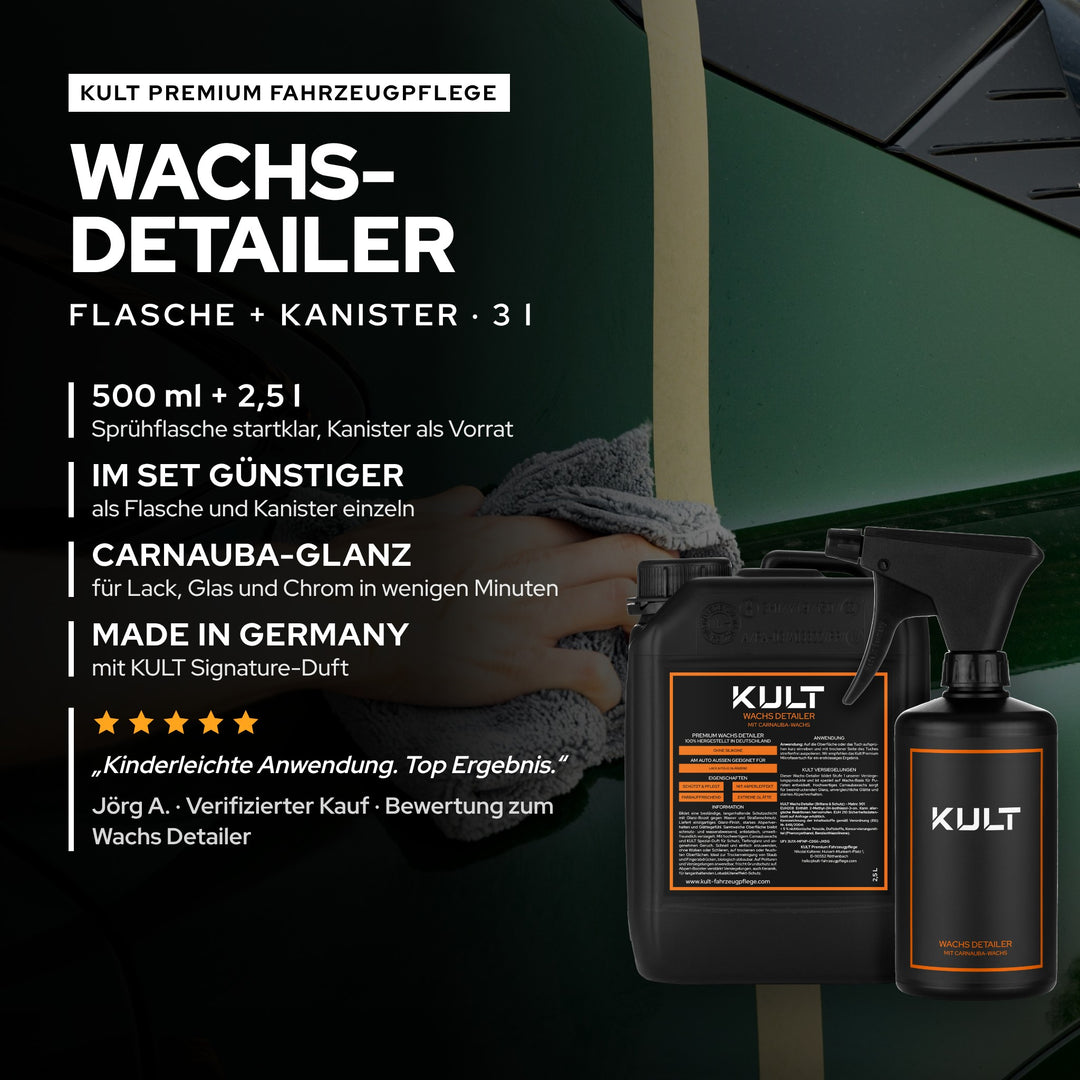 KULT Wachs Detailer Set aus 500-ml-Sprühflasche und 2,5-l-Kanister, im Set günstiger, Made in Germany