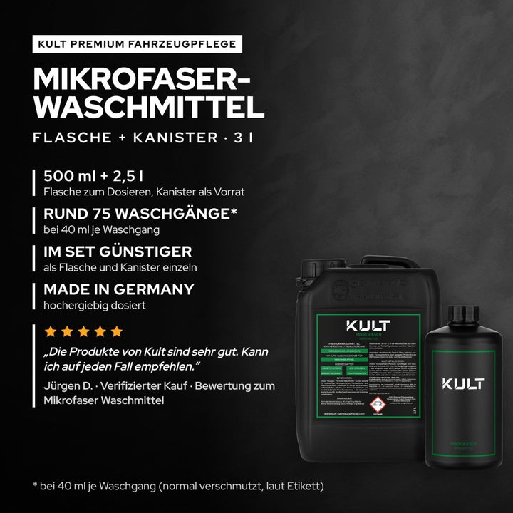 Mikrofaser Waschmittel Flasche + Kanister Set - Kult Premium Fahrzeugpflege